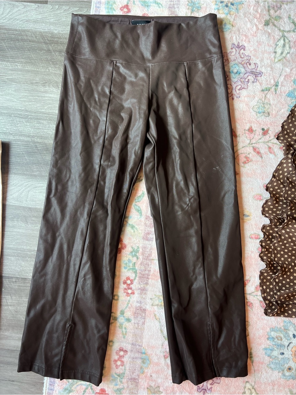 Vici Dark Brown Faux Leather Wide-Leg Pants